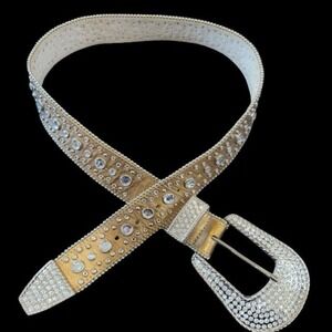 Christine Alexander Womens Western Belt Gold Metallic Rhinestone Crystal Studded